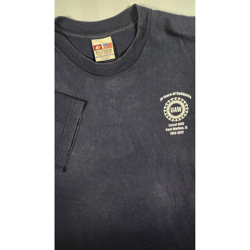 Bayside UAW Local 865 Deere Harvester Union Shirt Navy Blue XL Made in USA 0053